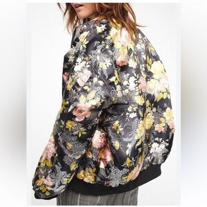 Free People Black Floral Bomber Jacket